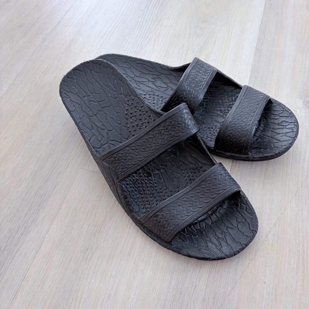 Pali Hawaii Classic Jesus Sandals Black Double Strap Jandals Slides Size 14